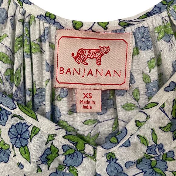 Banjanan Mini Dress - Green Blue Whte - Tie Waist - Floral - Size XS - Picture 3 of 3